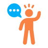 an icon of a person with their hand up, with a speech bubble next to them